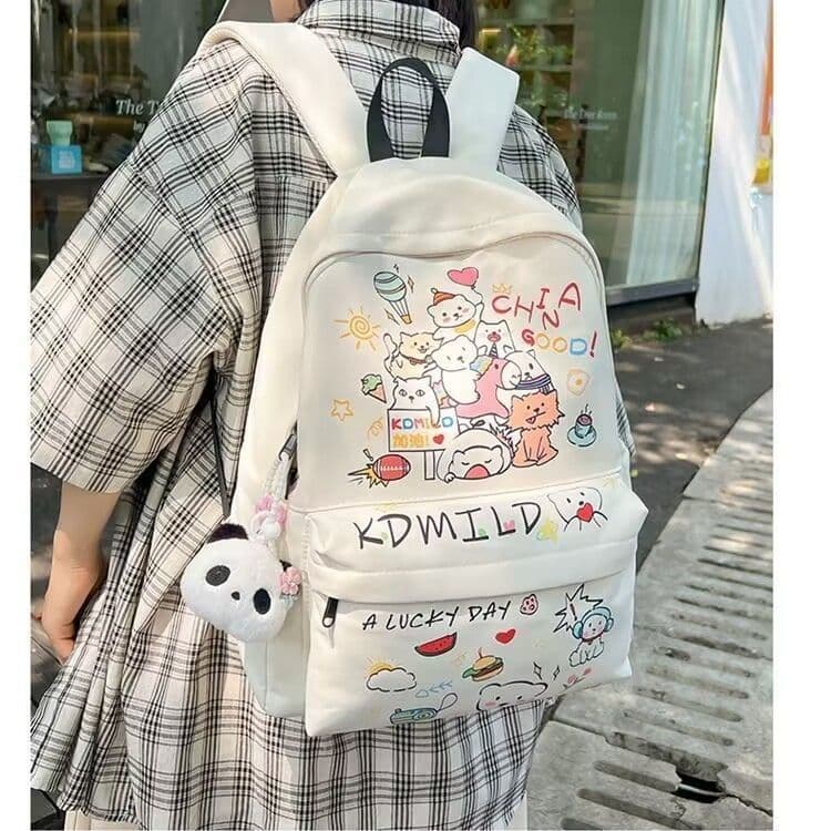 Meninas de alto valor bonito ins dos desenhos animados Graffiti mochila júnior saco do ensino médio Casual mochila leve