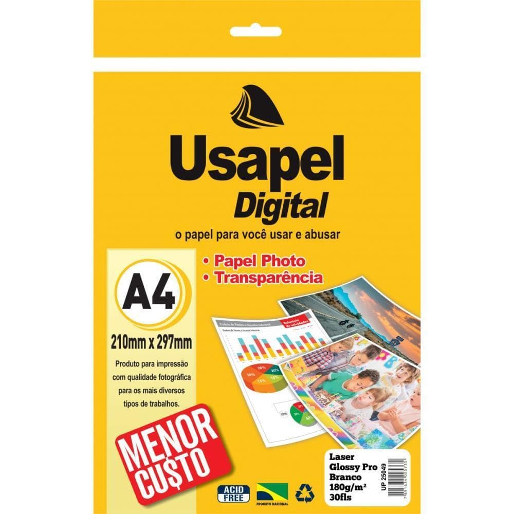 Papel Fotografico Laser Usapel GLOSSY PROF. A4 180G.