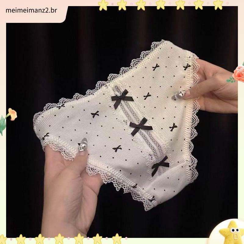 Japonês doce bonito simples menina calcinha de algodão puro arco renda borda confortável respirável Briefs feminino novo