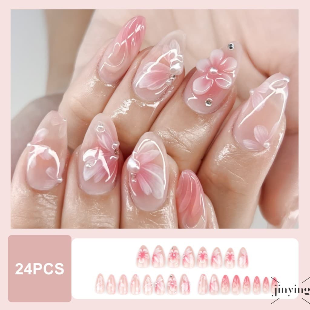 Prensa Rosa Gradiente Brilhante , 24 Peças , À Prova De Chips Manchas , Unhas Falsas Para Trabalhar , Encontros Ou Festa