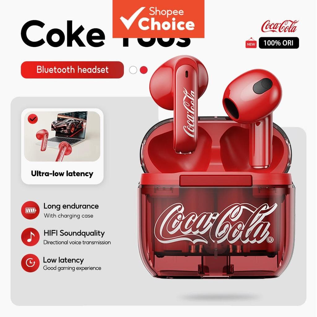 Fones de Ouvido Bluetooth sem Fio T36S Retro da Coca-Cola, TWS, Bluetooth 5.4, Semi Intra-Auriculares, Bateria de Longa