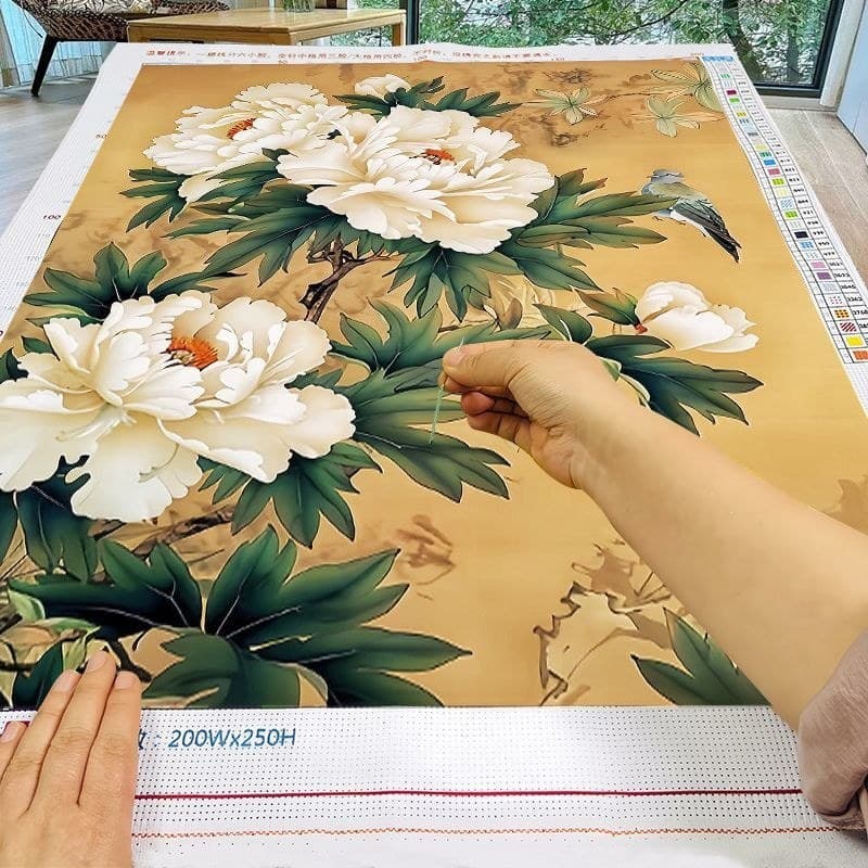 Nacional na moda peônia branca ponto cruz 2025 sala de estar entrada próprias flores bordadas feitas à mão estilo chinês