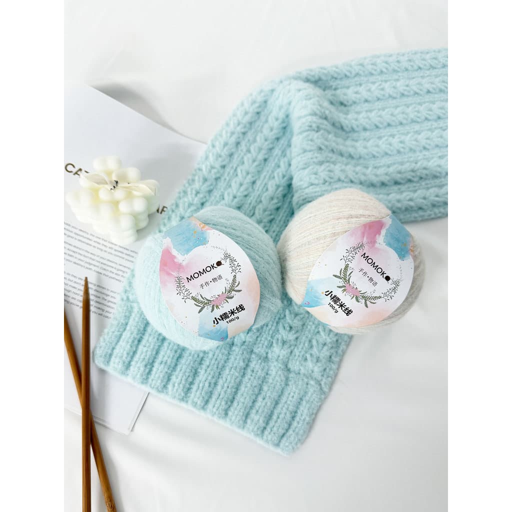 Pequenos biscoitos de arroz glutinoso 6 fios 2mm Mohair creme Puff saco nuvem Mousse fio crochê malha cachecol saco cobe