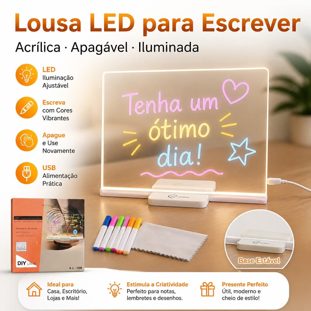 Luminária LED Escrever Abajur 3D 15X15 quadro de notas tela pra escrever decoração quarto sala casa em acrílico