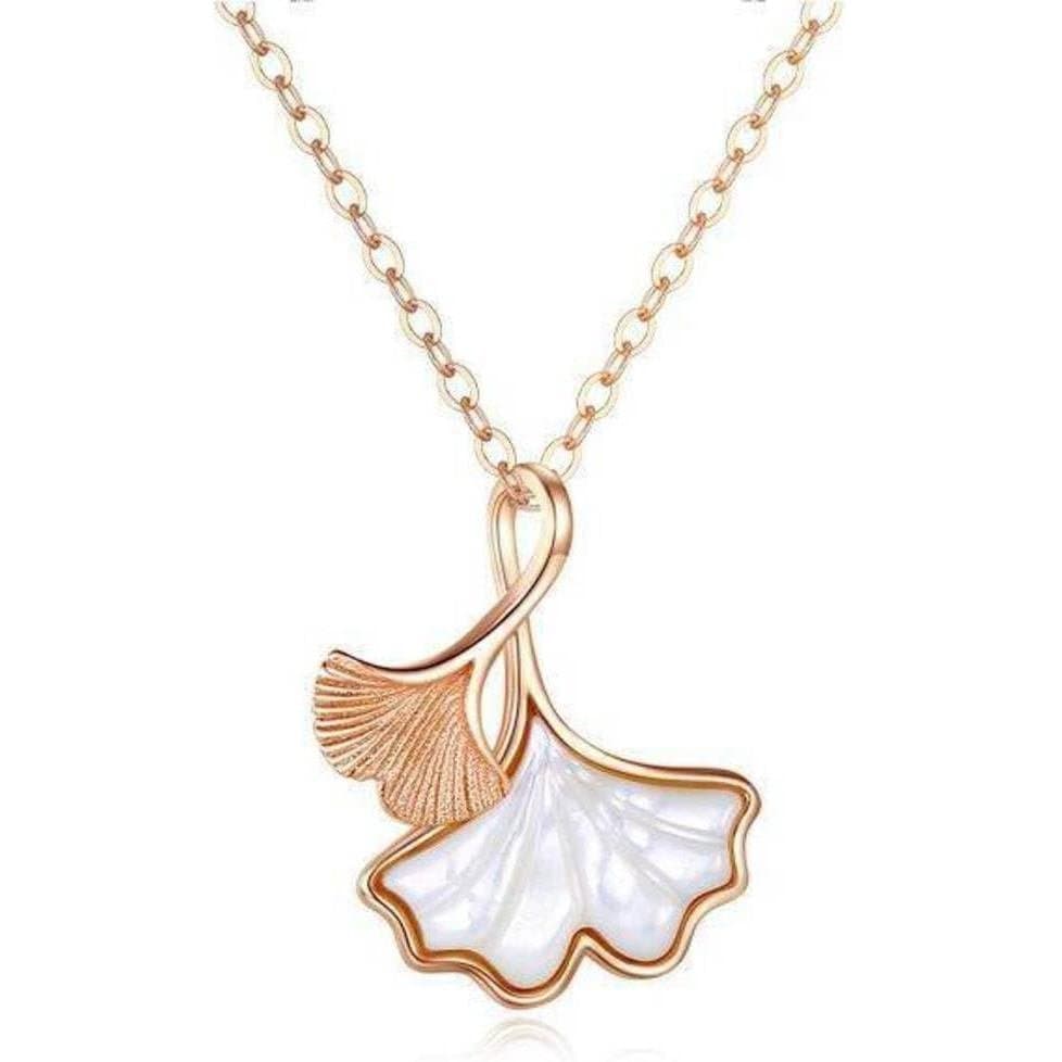 Colar Três Vidas Feminino de Verão com Ginkgo Biloba Dourado, Corrente para Clavícula, Presente de Dia dos Namo