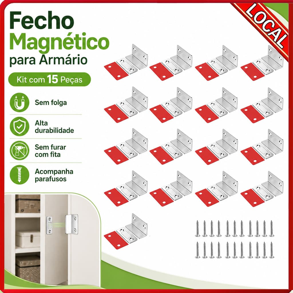 15 conjuntos de sucção de porta magnética em forma de L autoadesiva porta de armário magnética Su
