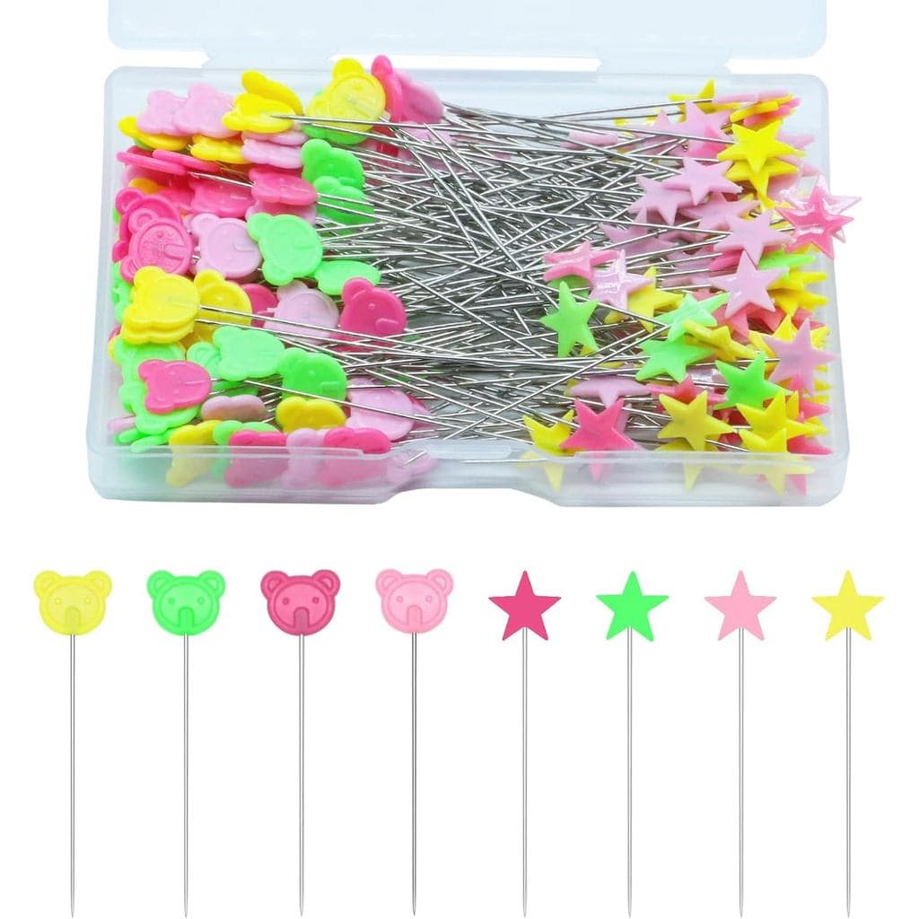200 Peças de Alfinetes de Cabeça Plana, Alfinetes de Costura com Cabeça em Forma de Pentagrama e Ursinho, Alfinetes de C