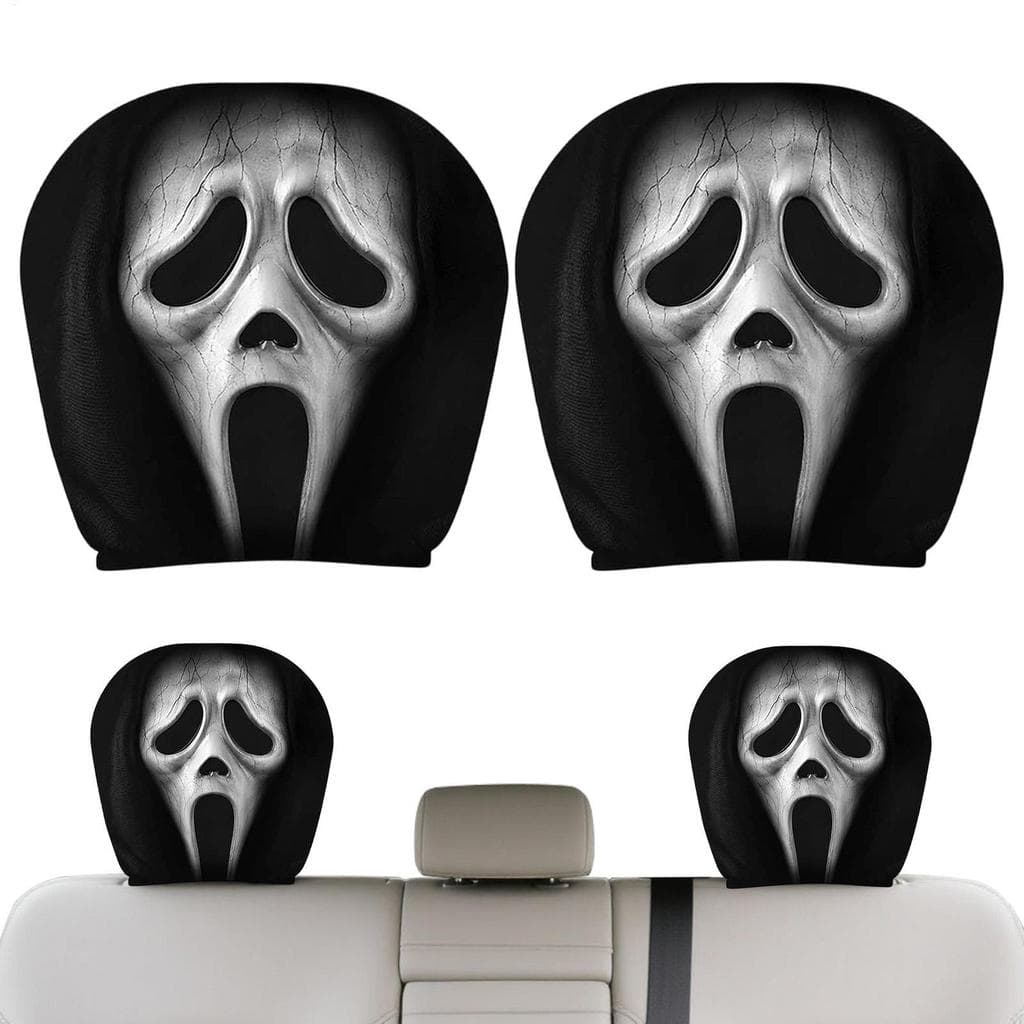 2 Peças Em Forma De Carro Horror Retrato Impressão Capas De Encosto De Cabeça , Elástico Engraçado Assustador Protetor D