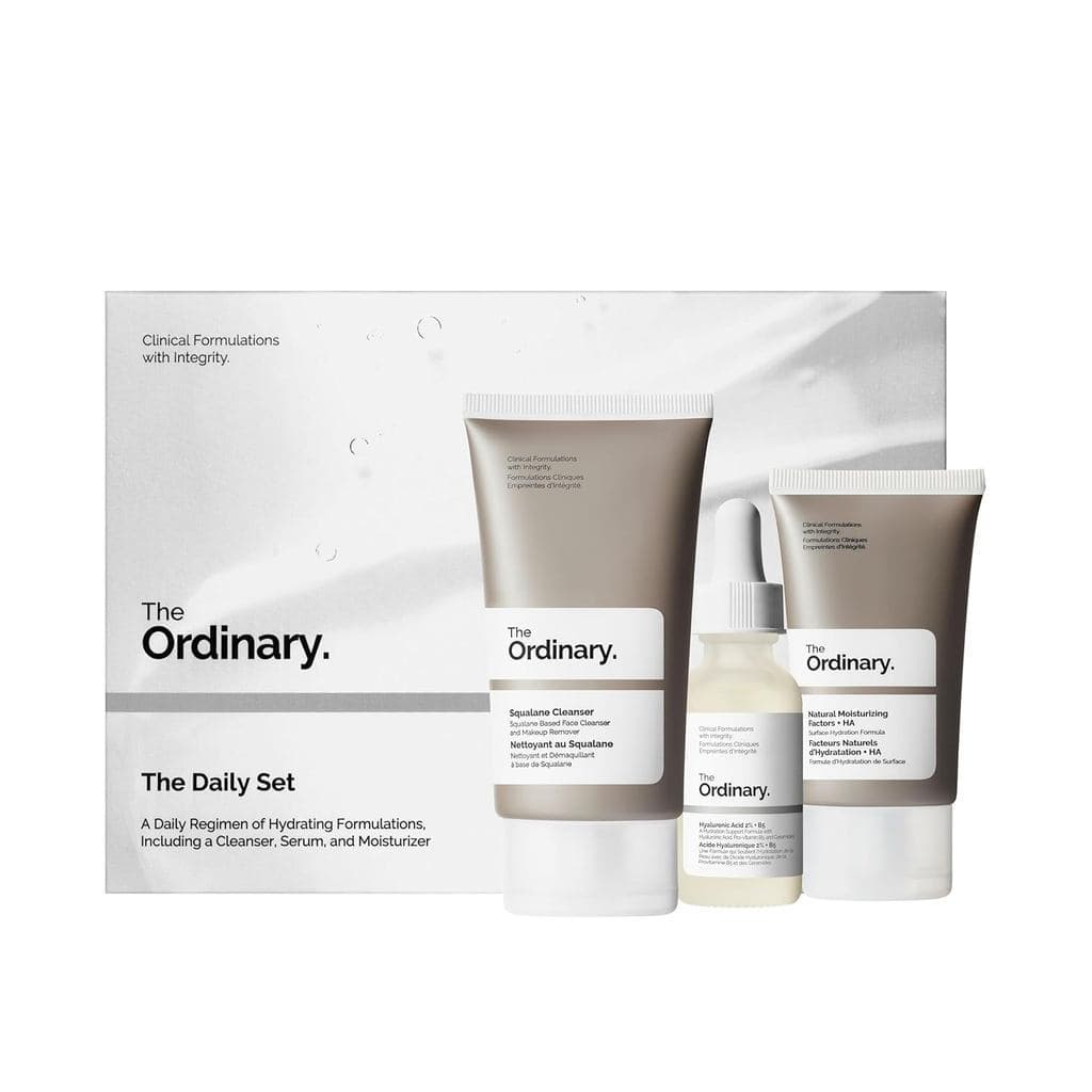 The Ordinary The Daily Set, Rotina Diária de Cuidados com a Pele com Limpador de Esqualano, Ácido Hialurônico 2% + B5 e