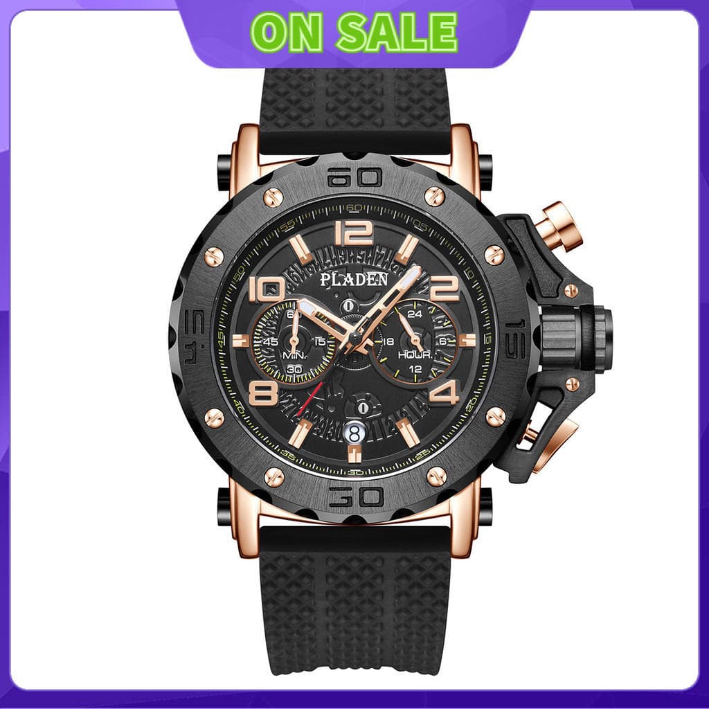 Marca PLADEN nova moda personalidade grande dial multifuncional silicone correia relógio masculino MISSFOX