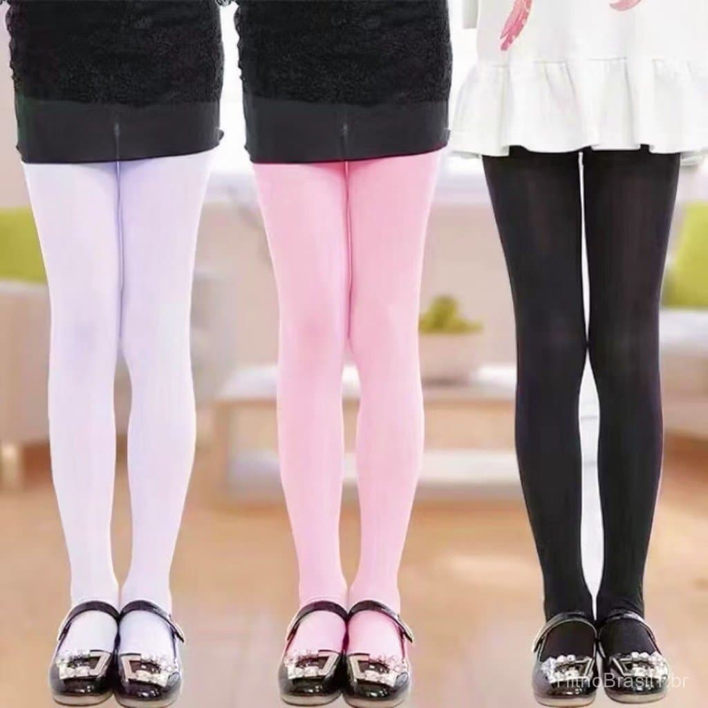 Meias de balé infantil mininas - 3 cores preto/branco/rosa