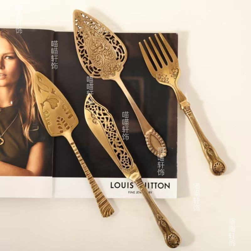 Indiano artesanal de bronze Retro luz luxo grande faca garfo talheres bolo pá restaurante comida ocidental utensílios de