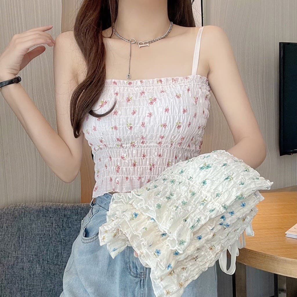 Floral Impresso Camisola Mulher Verão Doce Cinta De Espaguete Regata Com Colete Feminino Espartilho De Soutien Embutido
