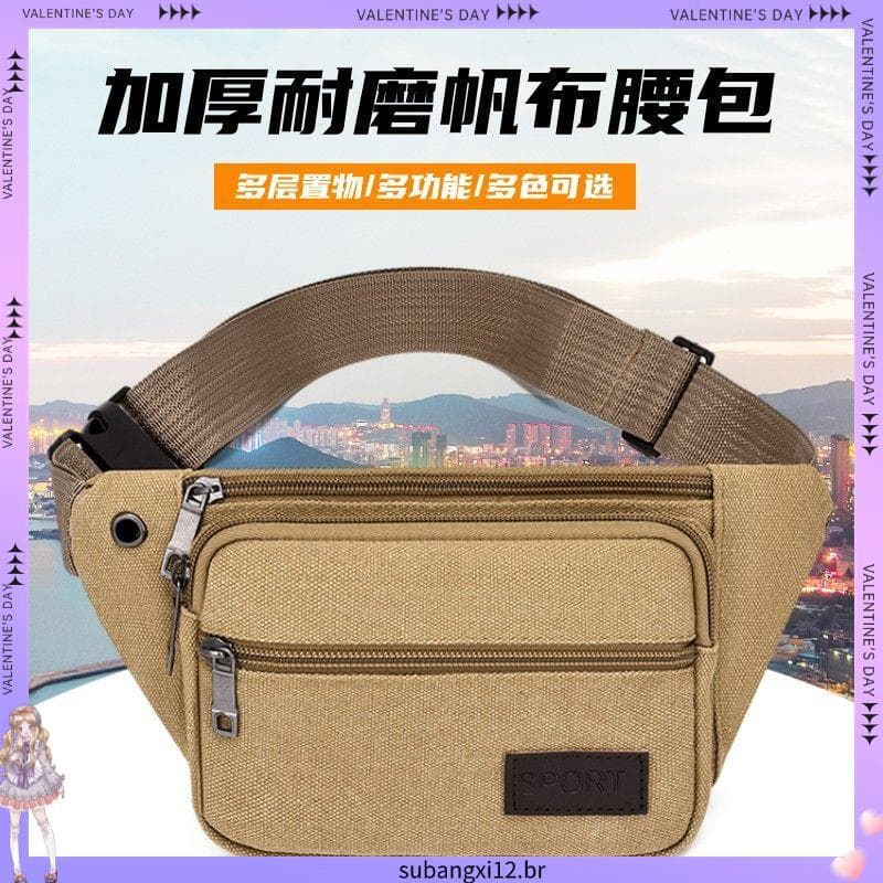 Bolsa de cintura de lona grossa, resistente ao desgaste, canteiro de obras masculino, mensageiro, bolsa para celular, gr