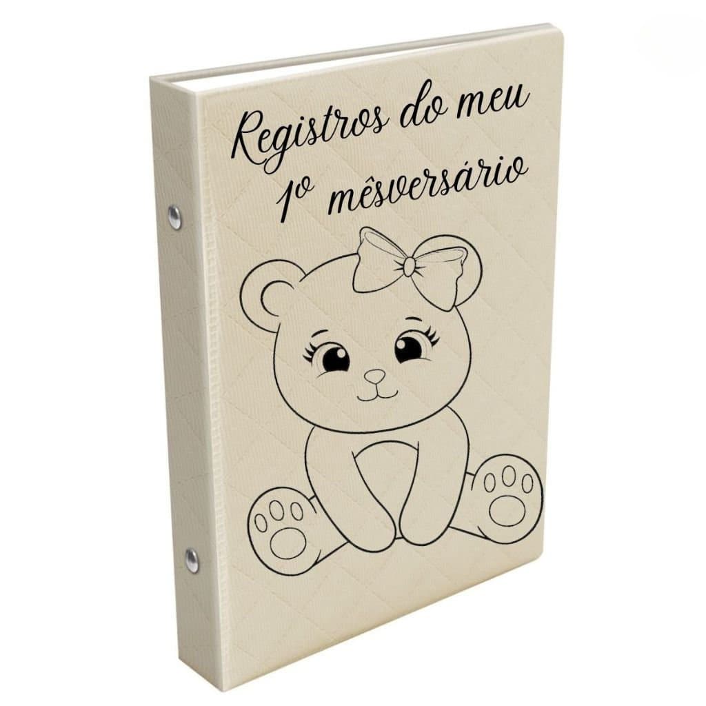 ÁLBUM PERSONALIZADO URSINHO 15X21/40 FOTOS MANTA MARFIM MÊSVERSÁRIO