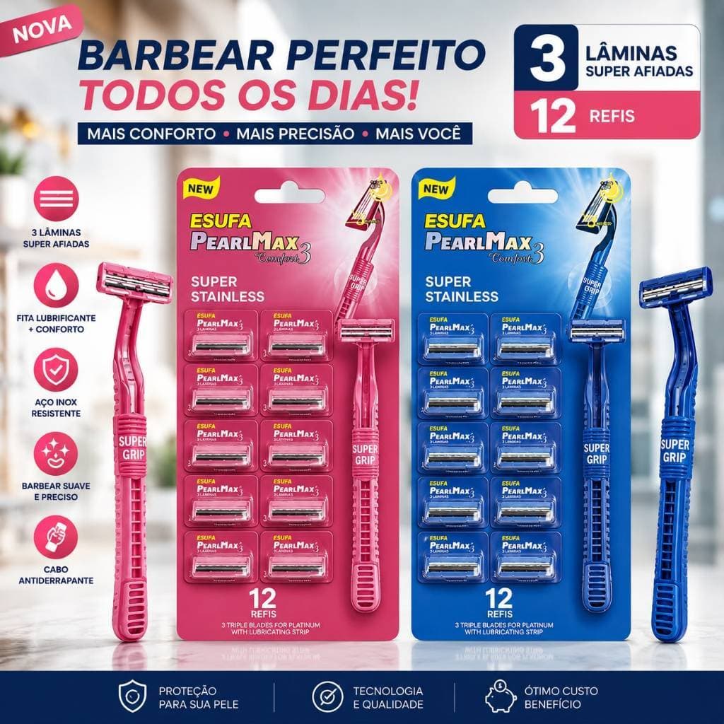 Kit Aparelho de Barbear 3 Lâminas + 12 Refis Masculino Barbeador Manual Fita Lubrificante Alta Precisão