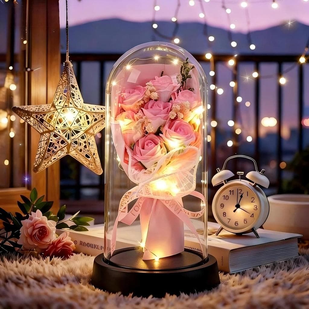 rosas flores artificiais secas para decoração jarro de buquê flor sempre viva com Luz LED Presente Namorada aniversário