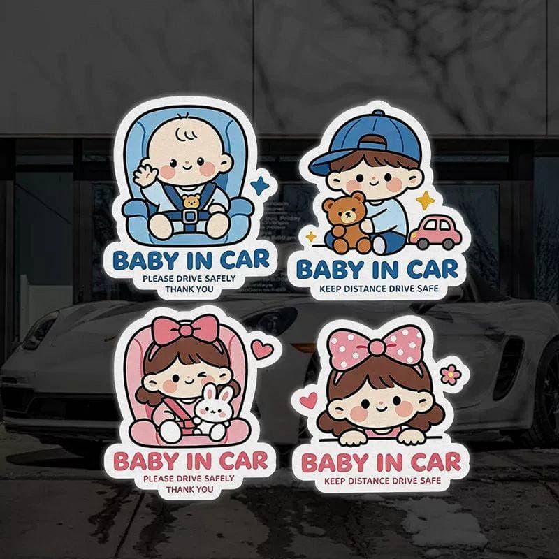 Adesivo de carro bonito dos desenhos animados bebê no carro no carro com bebê novato bebê mãe aviso decoração adesivo