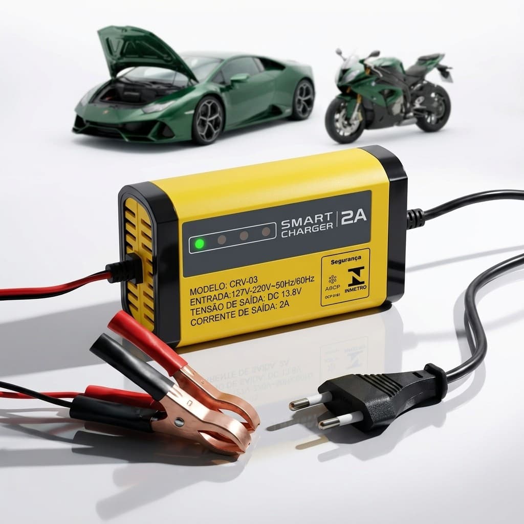 Carregador Bateria Automotiva 12V Bivolt Inteligente Carro Moto 6A Portatil