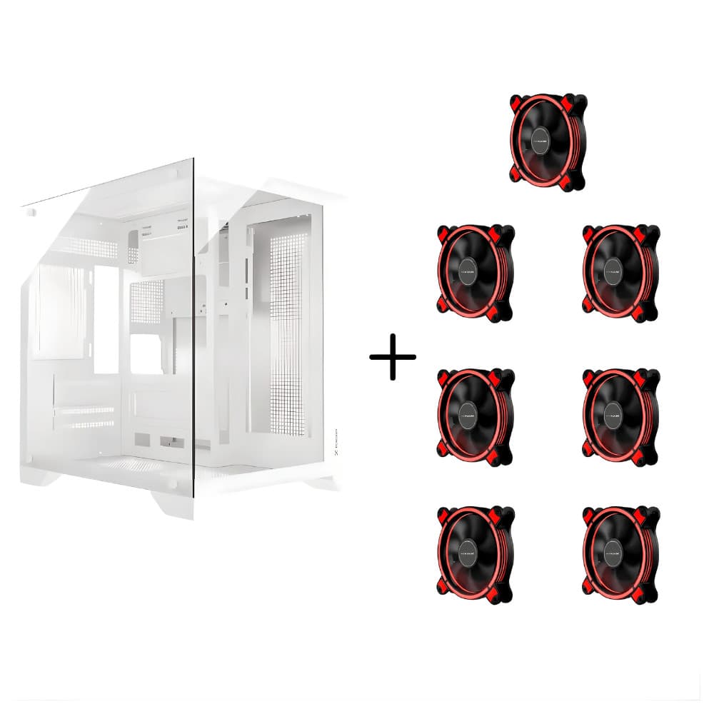 Gabinete Gamer Aquario Clarity Branco + 7 Fans LED Cor Vermelho