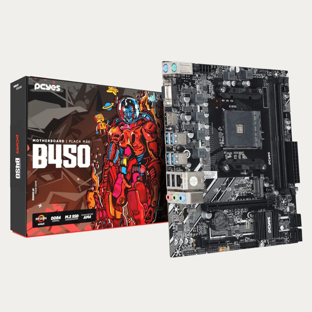 Placa Mãe Pcyes B450 AM4 DDR4 M.2 NVMe Micro ATX PCYB450-RZ564