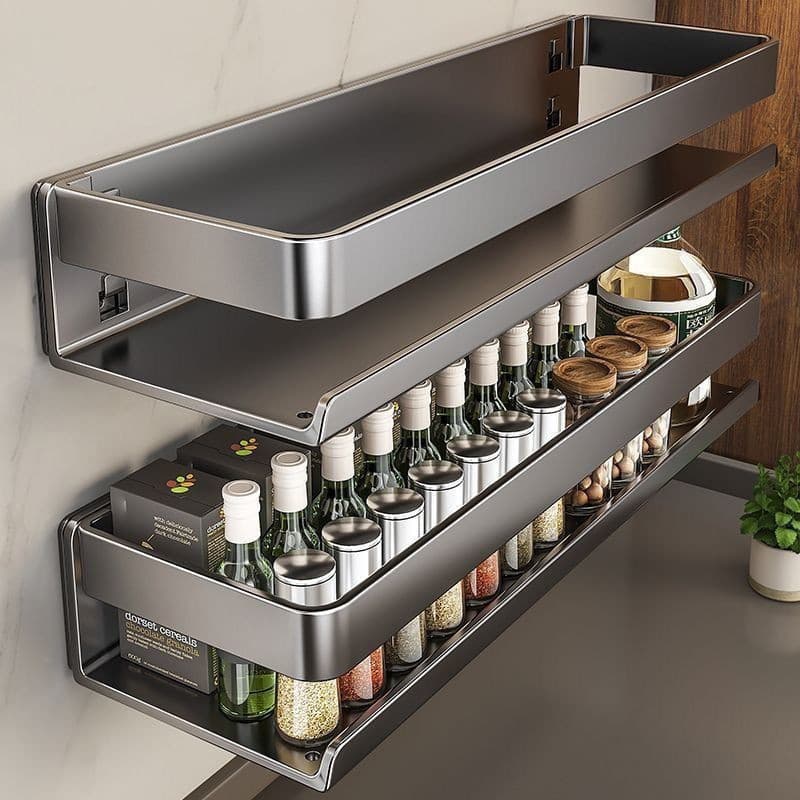 [Novo produto] Rack de temperos de cozinha sem perfuração Rack de armazenamento de cozinha montado na parede Caixa de te