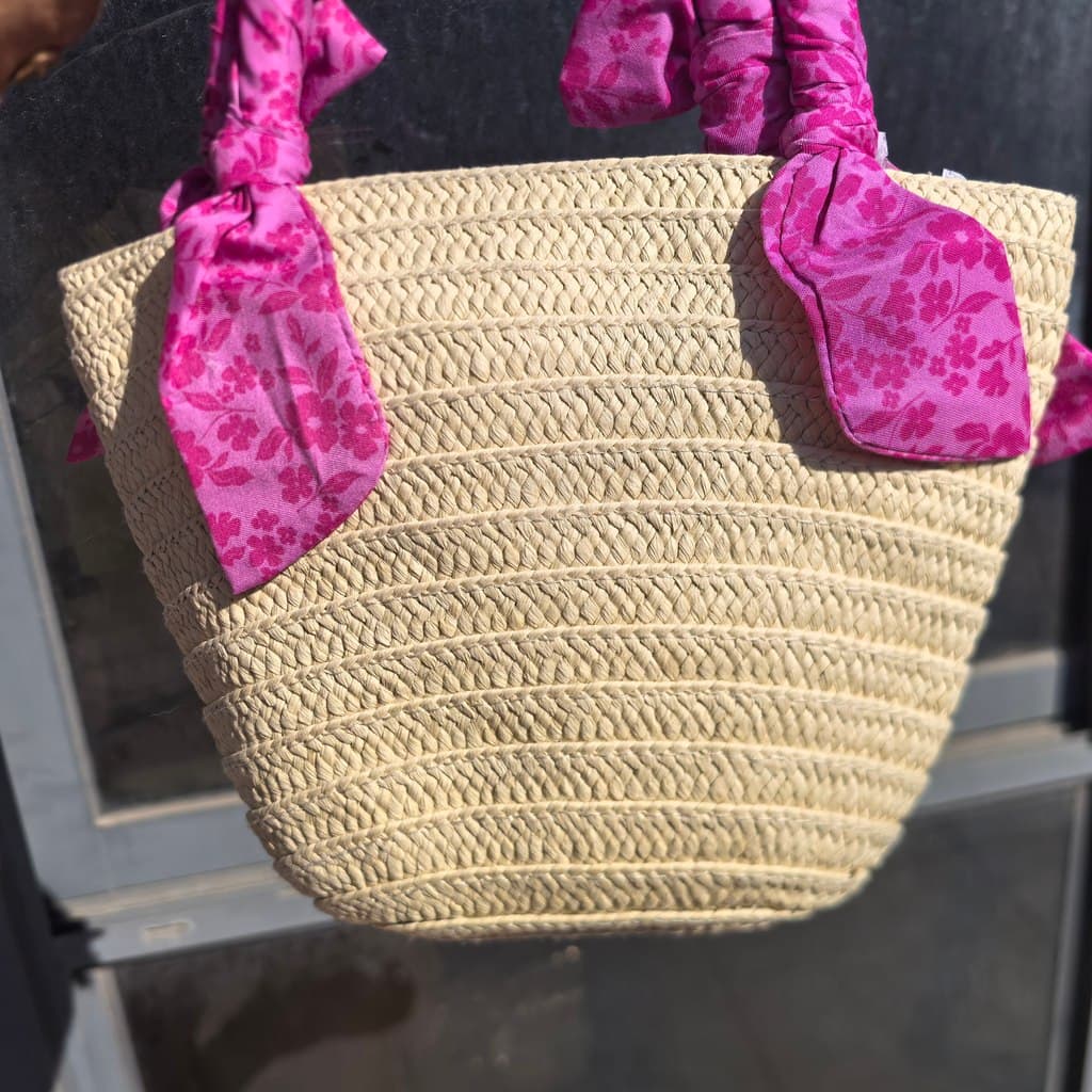 Saco de palha pai-filho feminino férias praia Tote rosa brilhante ins estilo foto tiro uso diário bolinhos portáteis