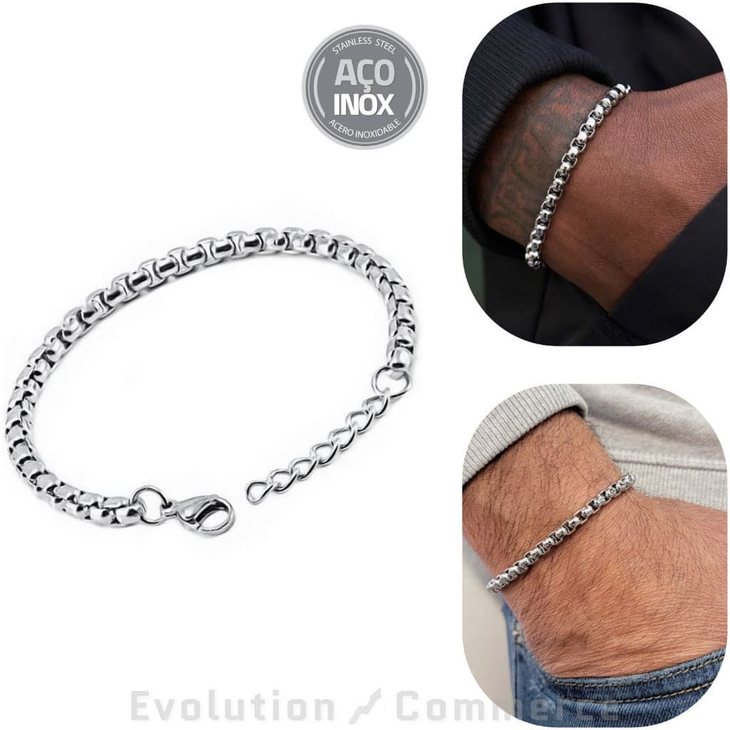 Pulseira Masculina de Corrente Aço Inoxidável Não fica Preto cor Prata Ajustável Pronta Entrega Qualidade Acessório