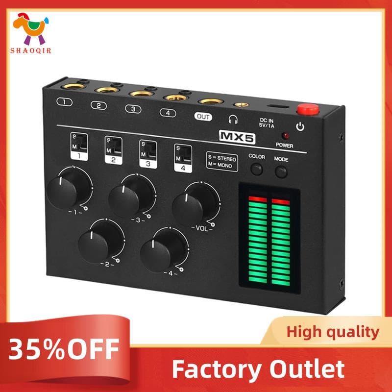 MX5 Mixer De Áudio Estéreo De 4 Canais De Ruído Ultra Baixo Mini Ou Mono 6.35/3.5 mm Para Barra De Clube/Estúdio