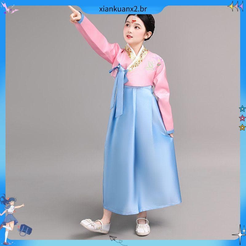 Novo estilo melhorado coreano tradicional meninas palácio dia dia desempenho diário Hanfu traje coreano crianças traje d