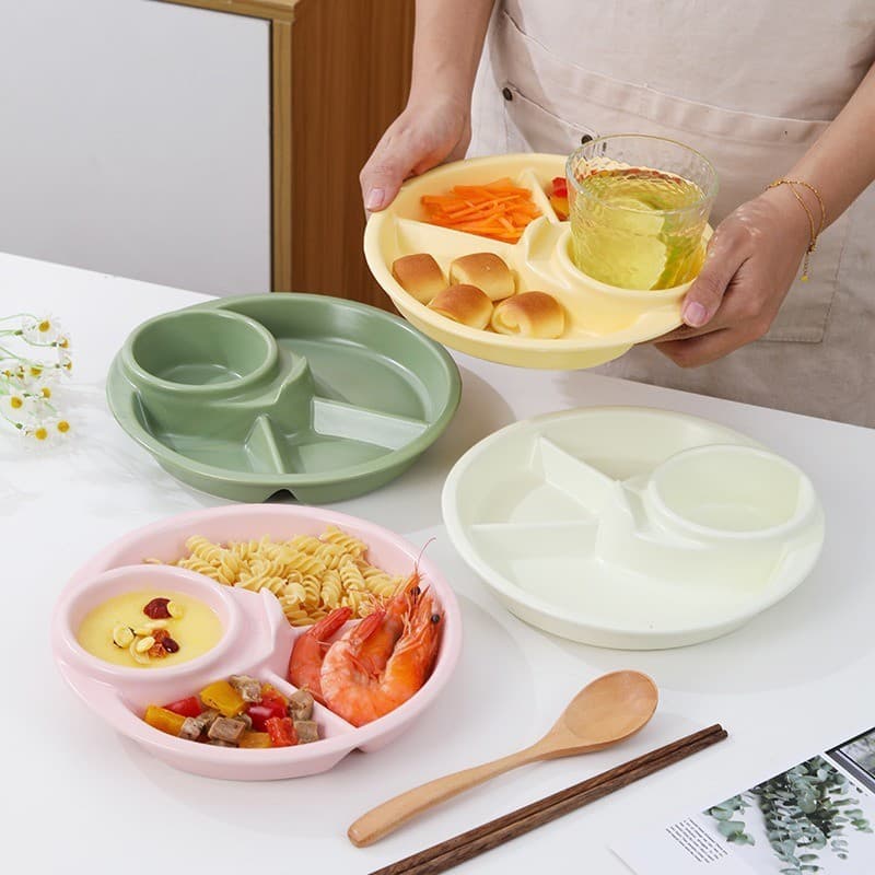 Placa De Compartimento De Plástico Creme , Bandeja De Frutas Doméstica , Controle De Porção Para Crianças E Dieta