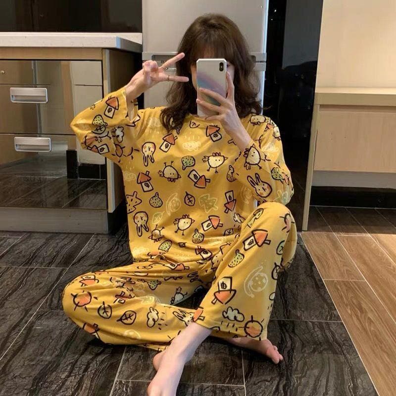 Pijamas de manga comprida femininos primavera outono plus Size pijamas femininos verão versão coreana pode usar fora das