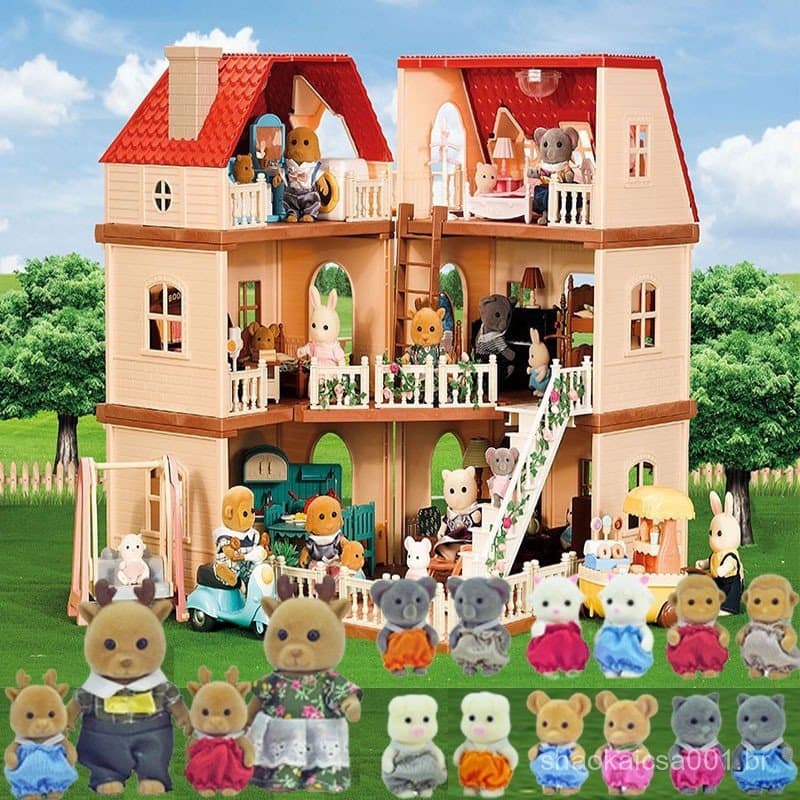 Casa de Bonecas de Animais da Floresta Nova, Móveis de Família, Conjunto de Vila de Coelho, Brinquedo de Casa de Vinho,