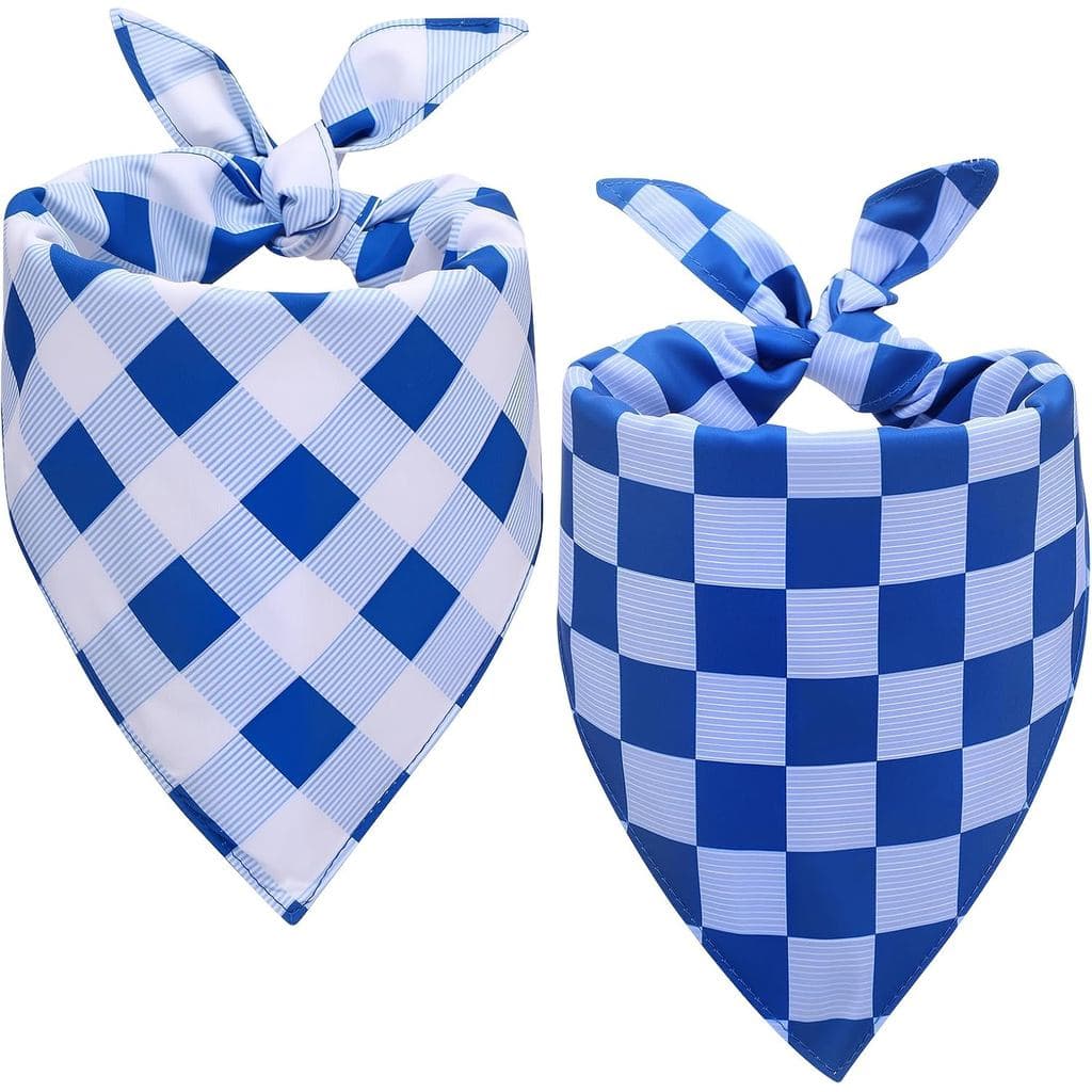 2 Pçs Azul Cão Bandanas Menino Grande Primavera Verão Triângulo Cachecol Reversível Babadores Xadrez Bandana Para Filhot