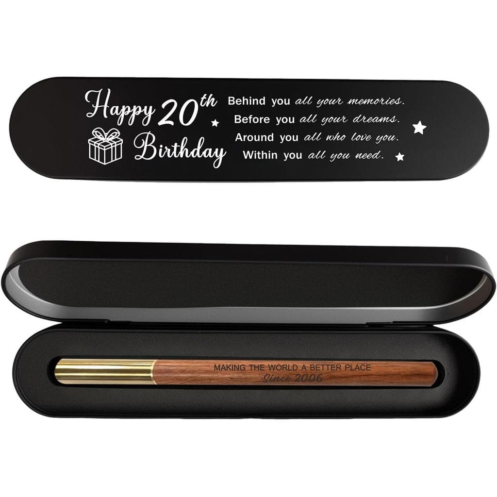 Presente de Aniversário de 20 Anos para Nascidos em 2006 - Conjunto de Caneta de Gel de Madeira Gravada e Caixa de Lembr