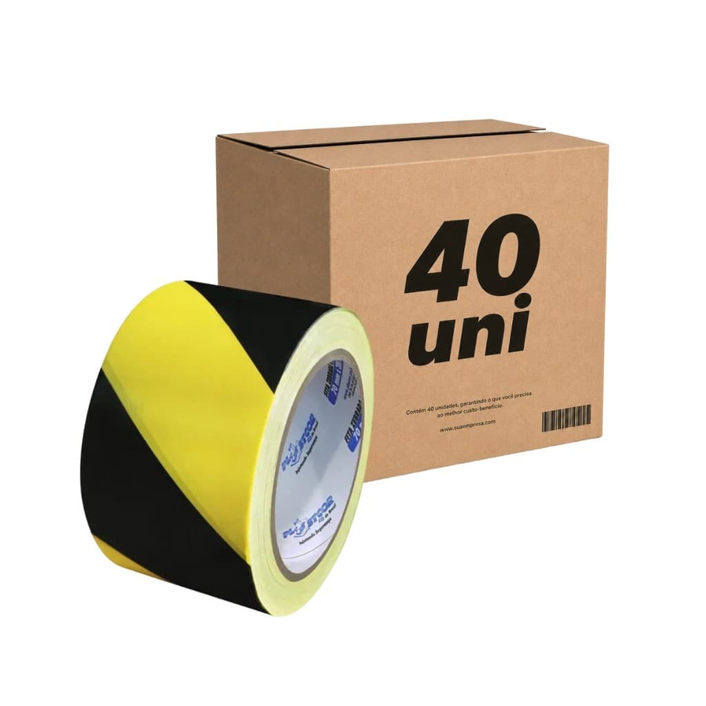 Kit 40 Fitas de Sinalização Zebrada Plastcor Preto e Amarelo 200m