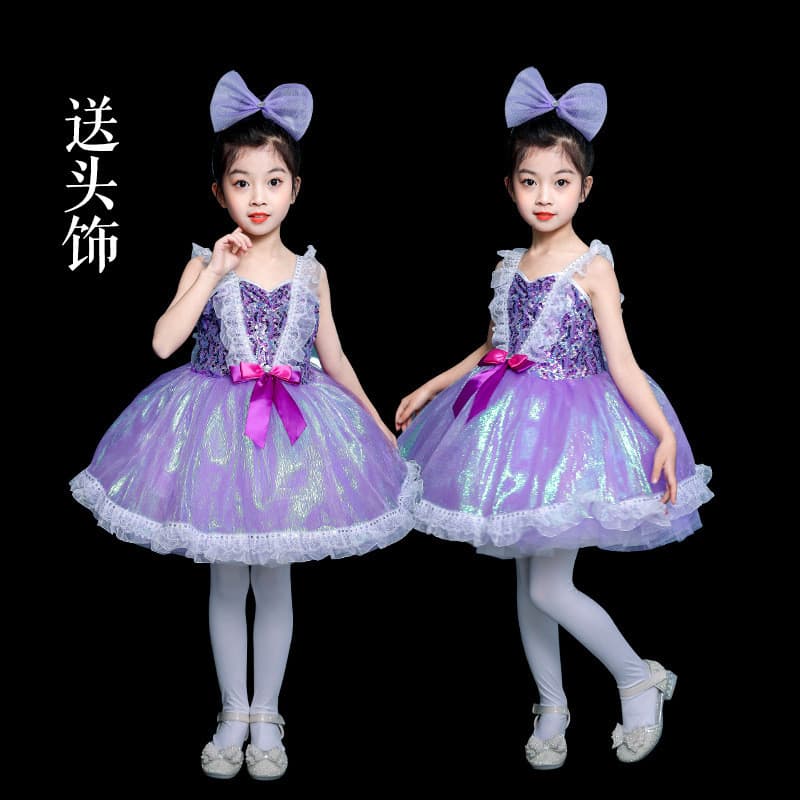 Dia das crianças traje de desempenho do dia das crianças roxo colorido Pettiskirt jardim de infância ambientalmente amig