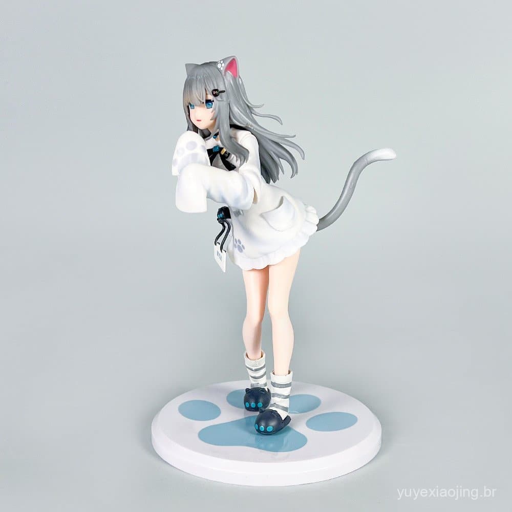 Figura de Menina com Orelhas de Gato, Ornamento de Mesa em Caixa com Linda Menina 2D.