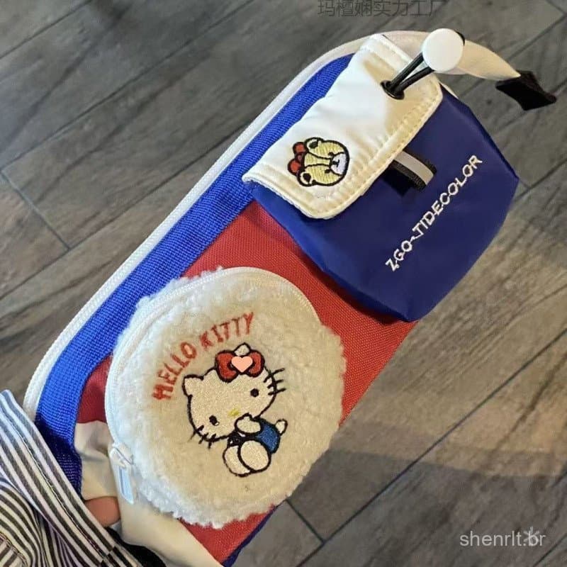 Estojo Triangular Hello Kitty Pelúcia Novo Grande Capacidade Fofo Estilo Instagram para Material Escolar