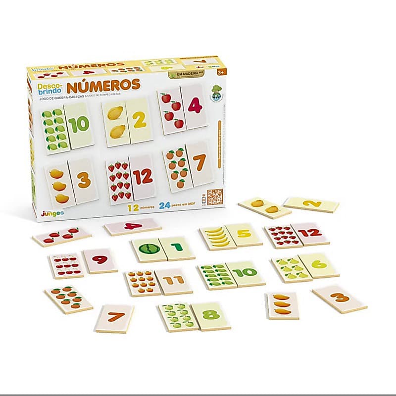 Jogo Educativo Descobrindo Números 24 pçs Madeira Quebra Cabeças Brinquedo Matemática +3a Junges 381