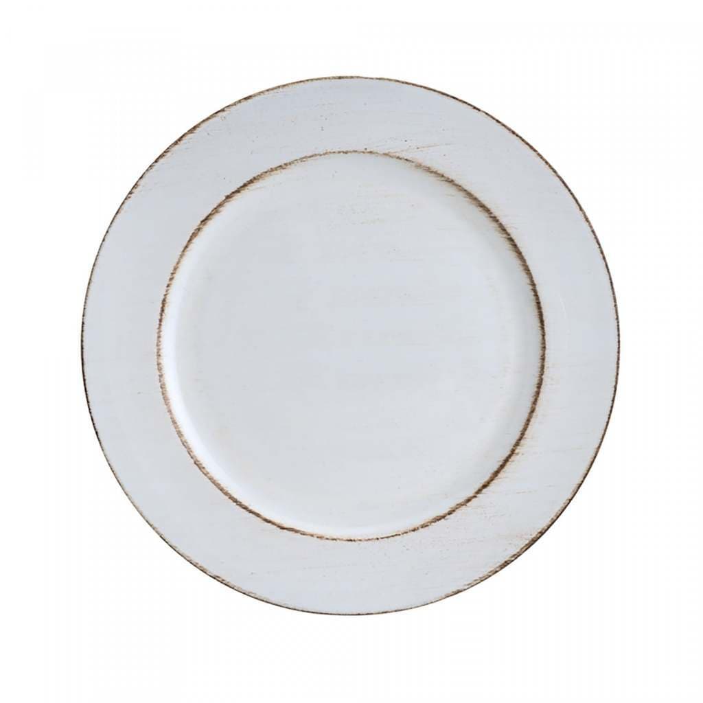 Kit Sousplat Sousplá Supla Plástico Patinado Rústico Provençal Vintage Opala Branco 33cm Redondo Mesa Posta Jantar Decor