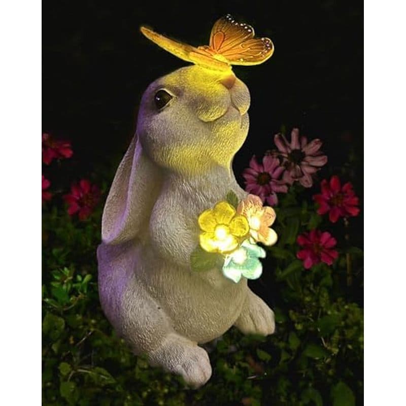 Estátuas De Jardim Solar YODY Coelho De Decoração Ao Ar Livre Com Borboleta | Decorações De Quintal Para Pátio , Varanda
