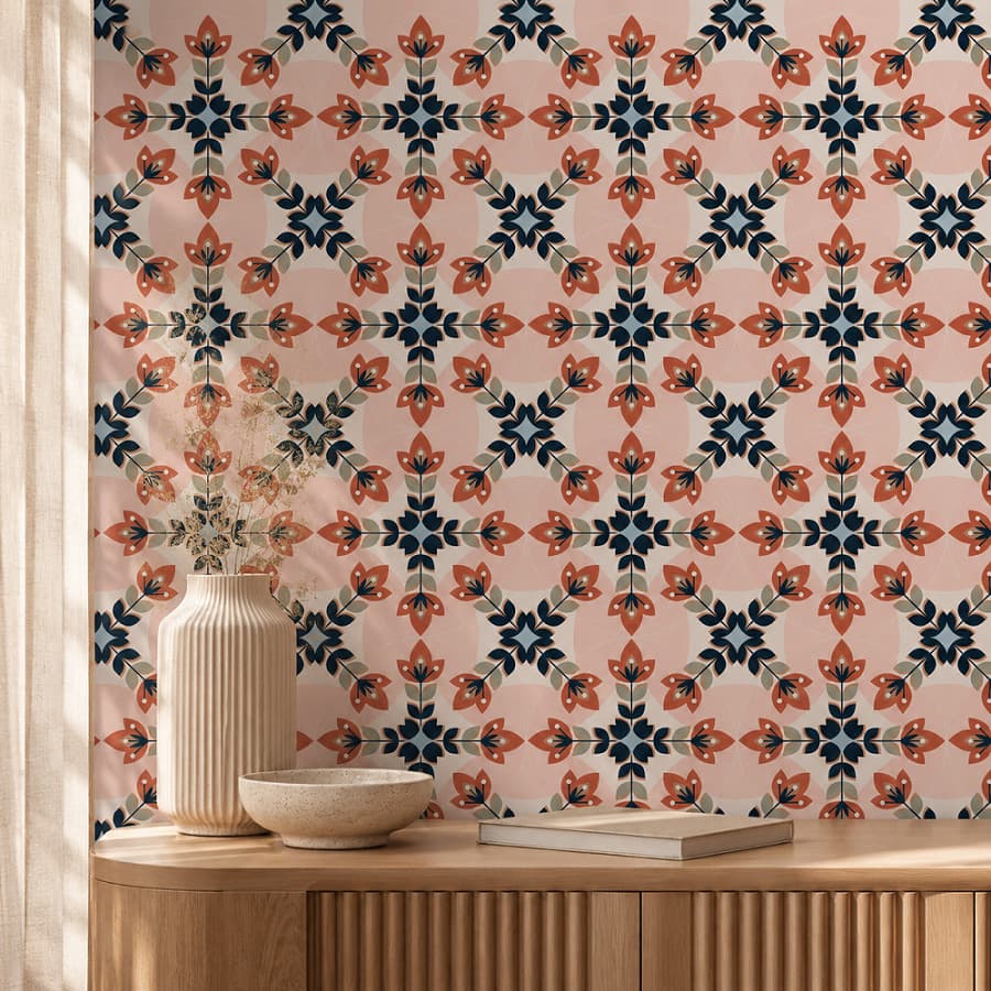 Papel de Parede Cozinha Meia Parede Azulejo Floral Revestimento de Parede Rolo Autocolante