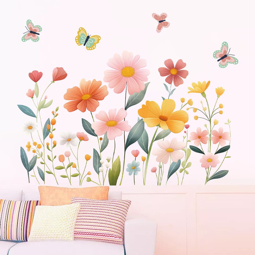 Adesivos de parede dos desenhos animados flor borboleta auto-adesivo adesivos de parede bonitos decorativos