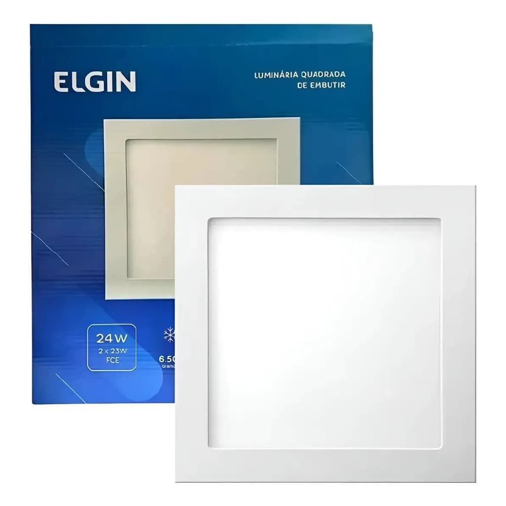 Kit 3 Plafon Painel Quadrado Embutir 24w Elgin Branco Frio