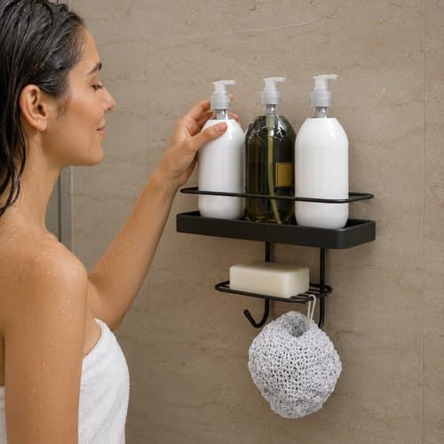 Porta Shampoo Retangular Base Saboneteira Adesivo Organização Banheiro Preto