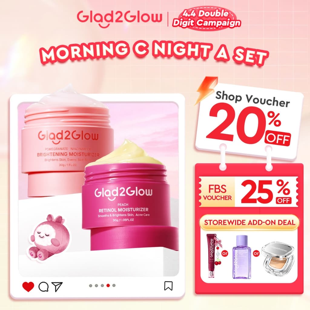 GIad2GIow Morning C Night Um Conjunto | Creme de Dia com Niacinamida de Romã + Hidratante Noturno com Retinol de Pêssego