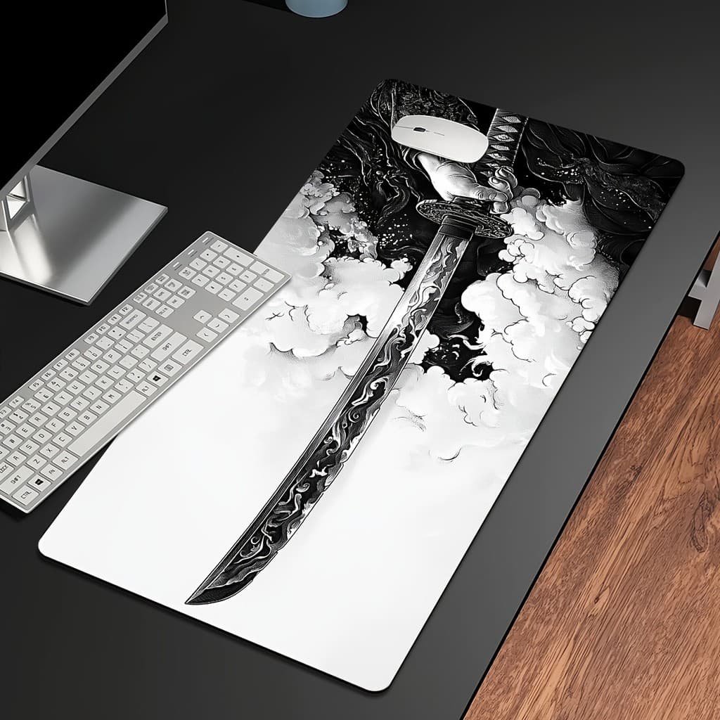 Tapete Gamer Samurai Katana Japonesa, borda costurada, base borracha antiderrapante, à prova d'água mesa notebook