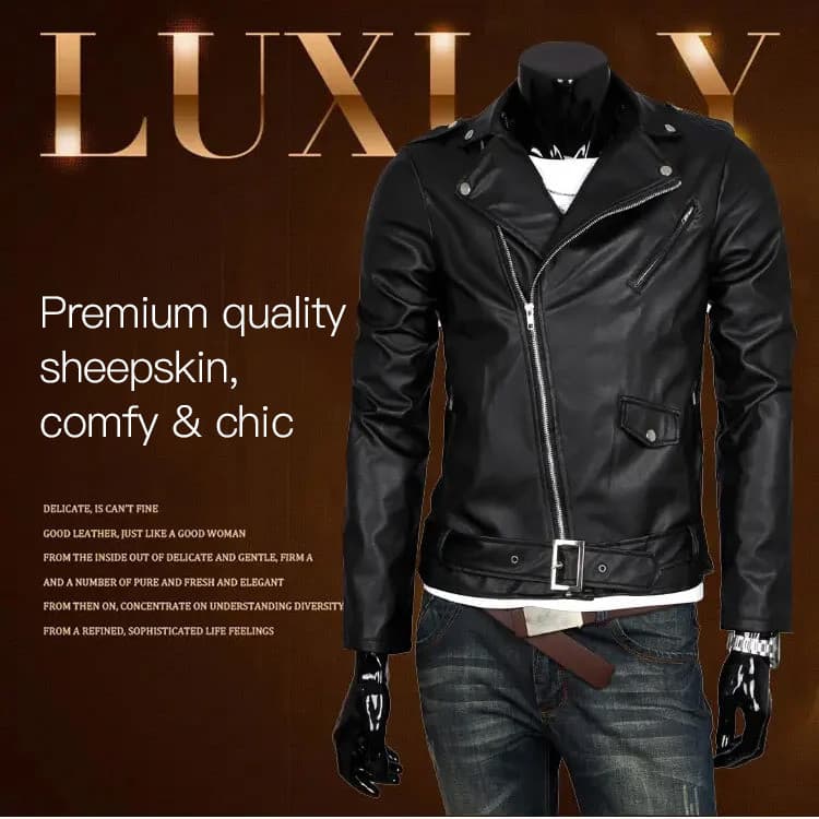 Jaqueta masculina de couro PU estilo coreano, corte slim, para motociclista.