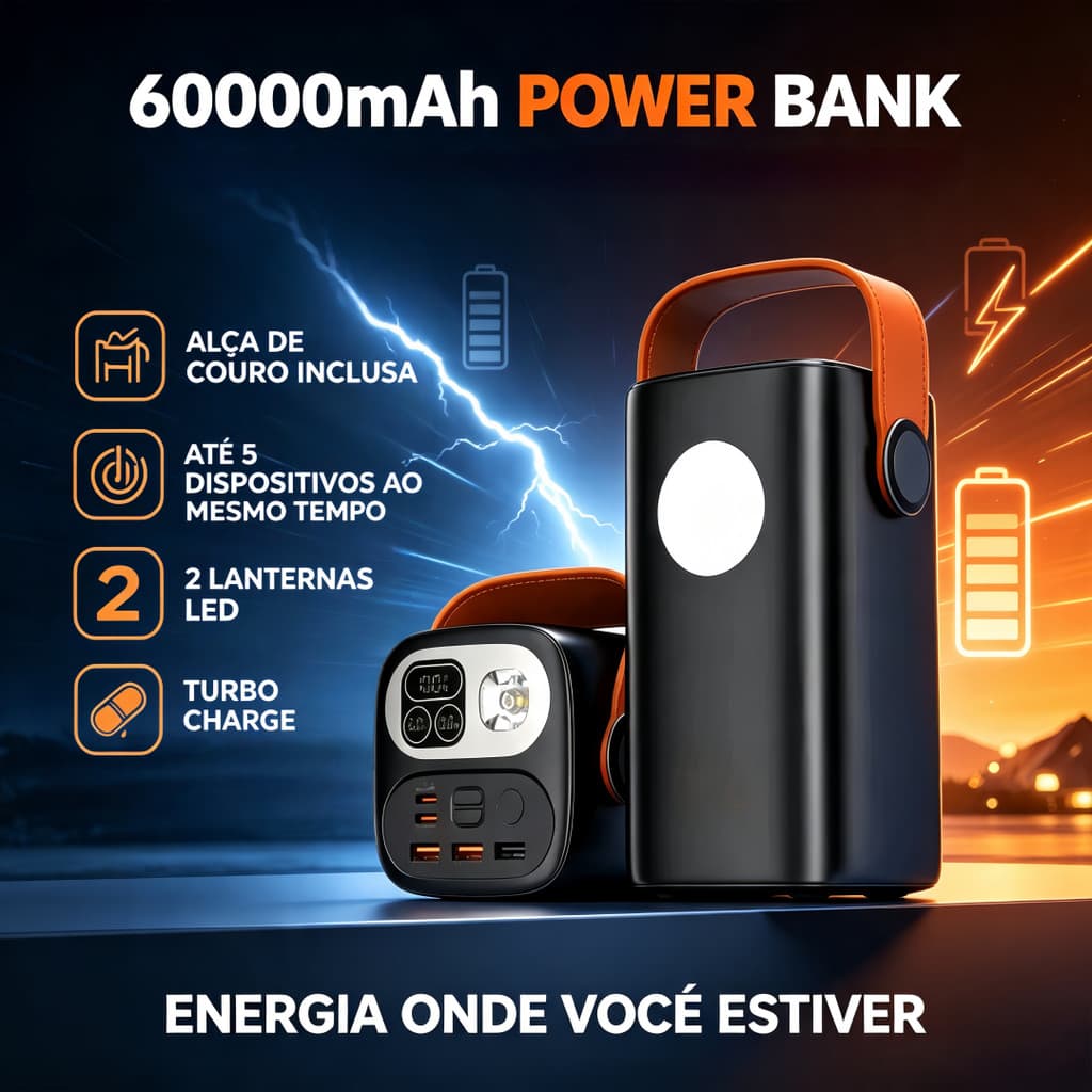 Carregador Portátil Power Bank Grande 60000mah Turbo 100W PD Rápido Para Mini Starlink Notebook Celulares